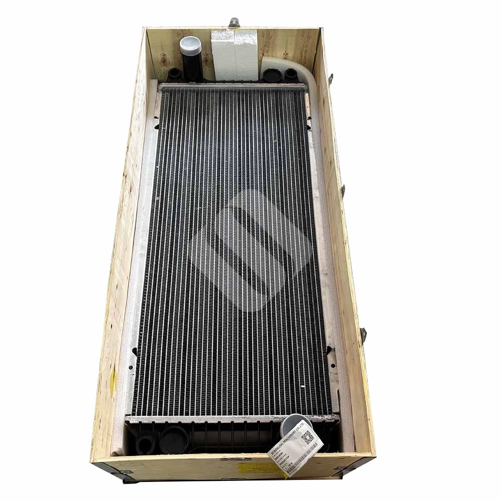 508-6290 Engine Radiator for Caterpillar 320, 323 Next Gen Excavators Large industrial 508-6290 radiator core packed inside a wooden shipping crate.