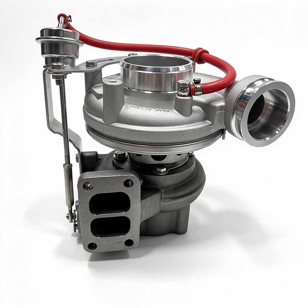 Volvo-EC300D-replacement-turbocharger-VOE21498468-exhaust-inlet-close-up
