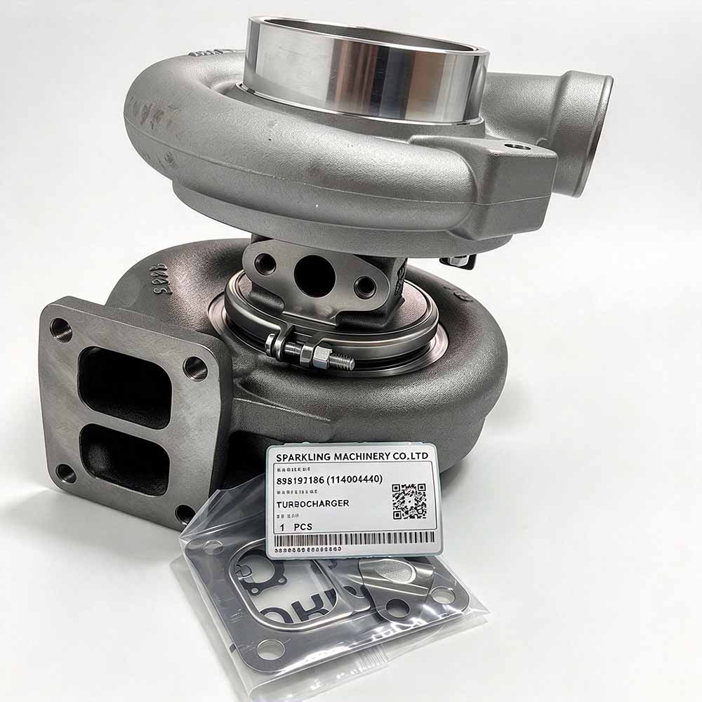 Hitachi-ZX470-replacement-Isuzu-turbocharger-898192186-turbine-flange-close-up