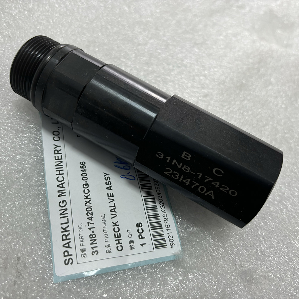Hyundai 31N8-17420 check valve, XKCG-00456 valve, Hyundai R300LC-9 hydraulic valve, main control valve check valve, Hyundai excavator check valve, R300LC-9 spare parts, Hyundai OEM hydraulic valve