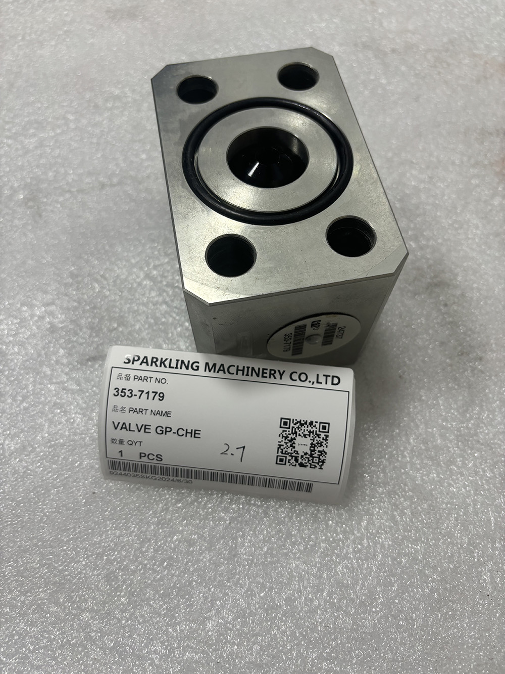 VALVE GP-CHECK, 353‑7179, 3537179, Cat wheel loader valve, Caterpillar hydraulic check valve, Cat 982 XE parts, Cat 982M valve, Cat 980 valve, D10T2 tractor valve, Caterpillar OEM valve, aftermarket Cat valve.