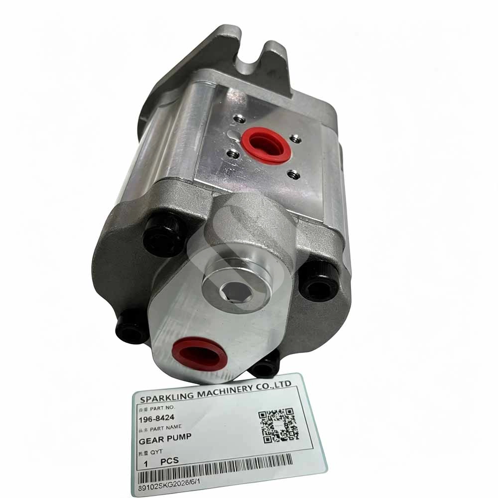 Genuine 196-8424 Hydraulic Gear Pump for Caterpillar M313C & M315C Industrial metal gear pump with red port plugs and part label