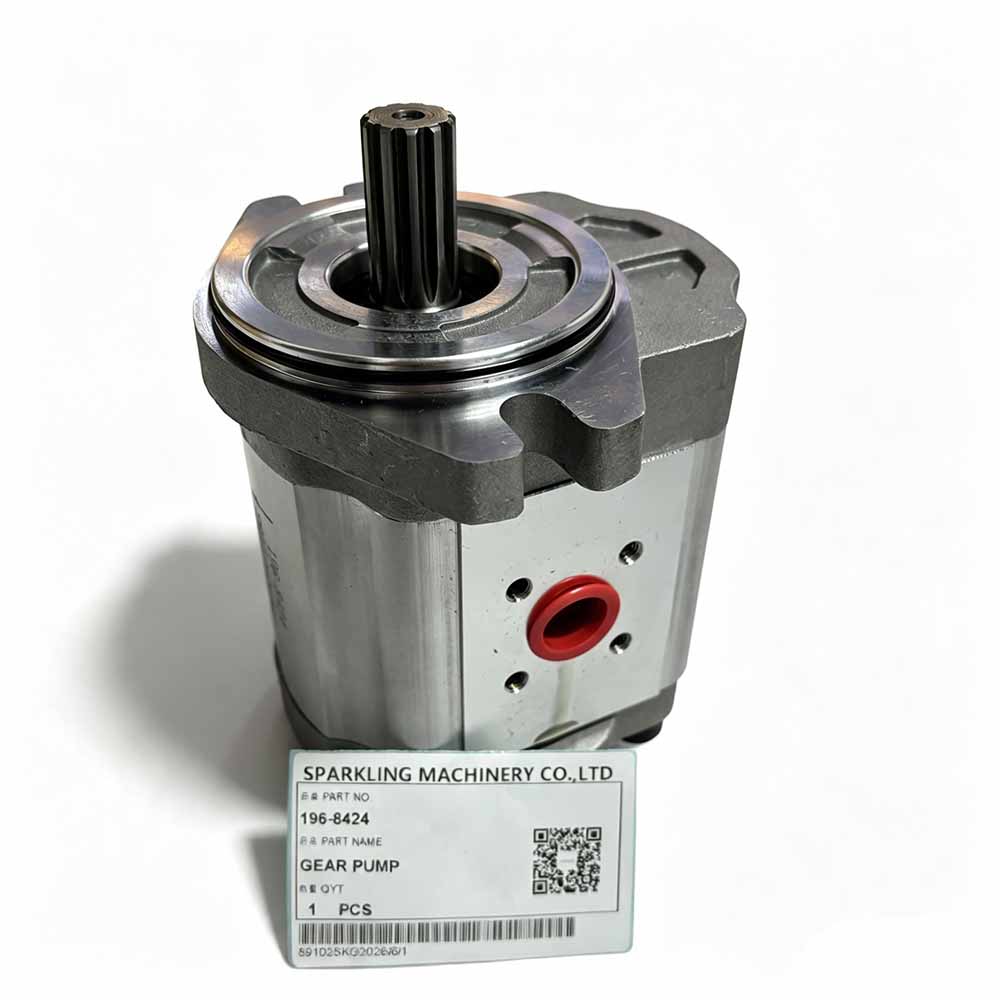 Genuine 196-8424 Hydraulic Gear Pump for Caterpillar M313C & M315C Hydraulic gear pump with splined shaft and mounting flange on white background
