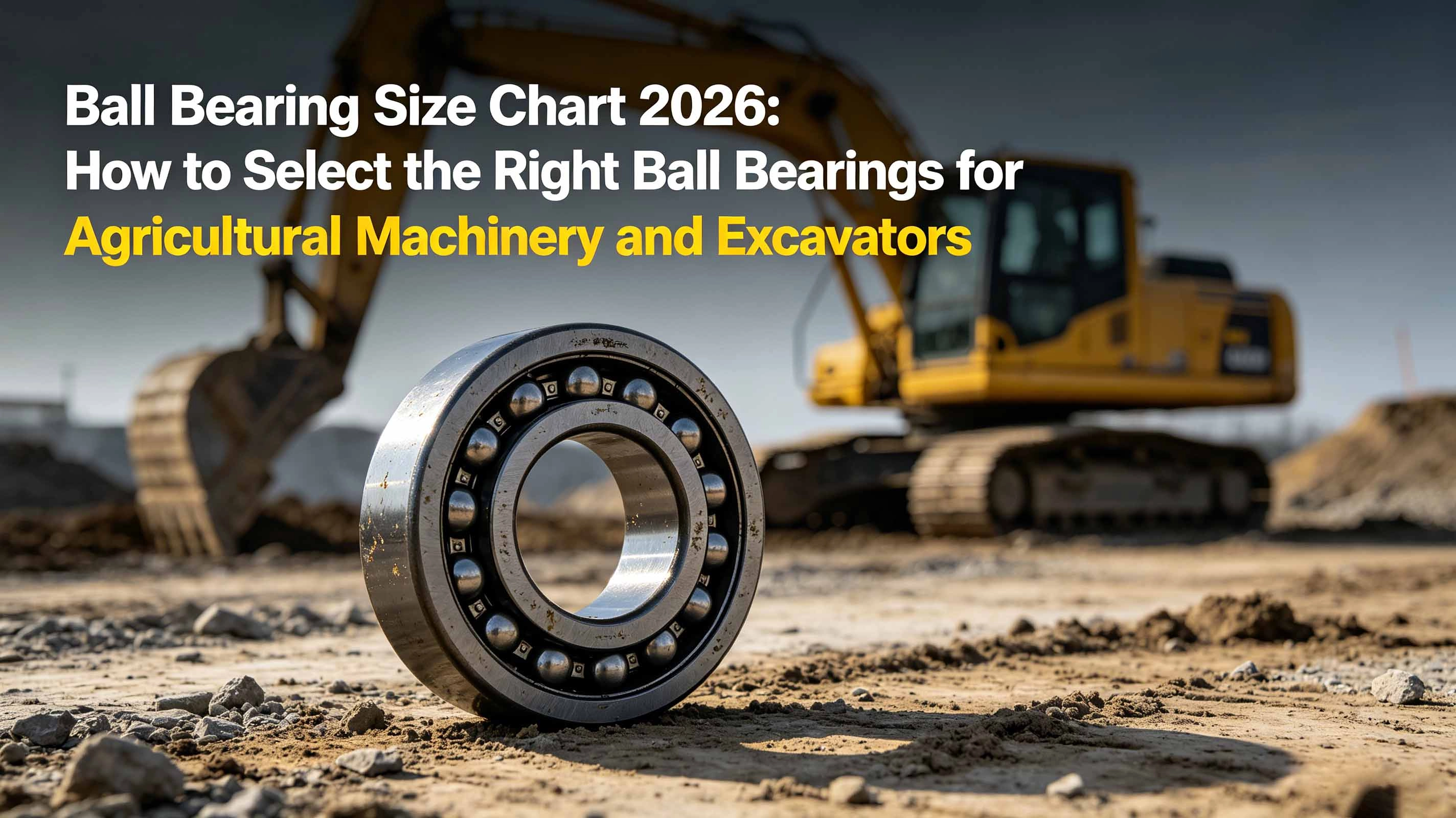 Large ball bearing on a construction site with an excavator in the background