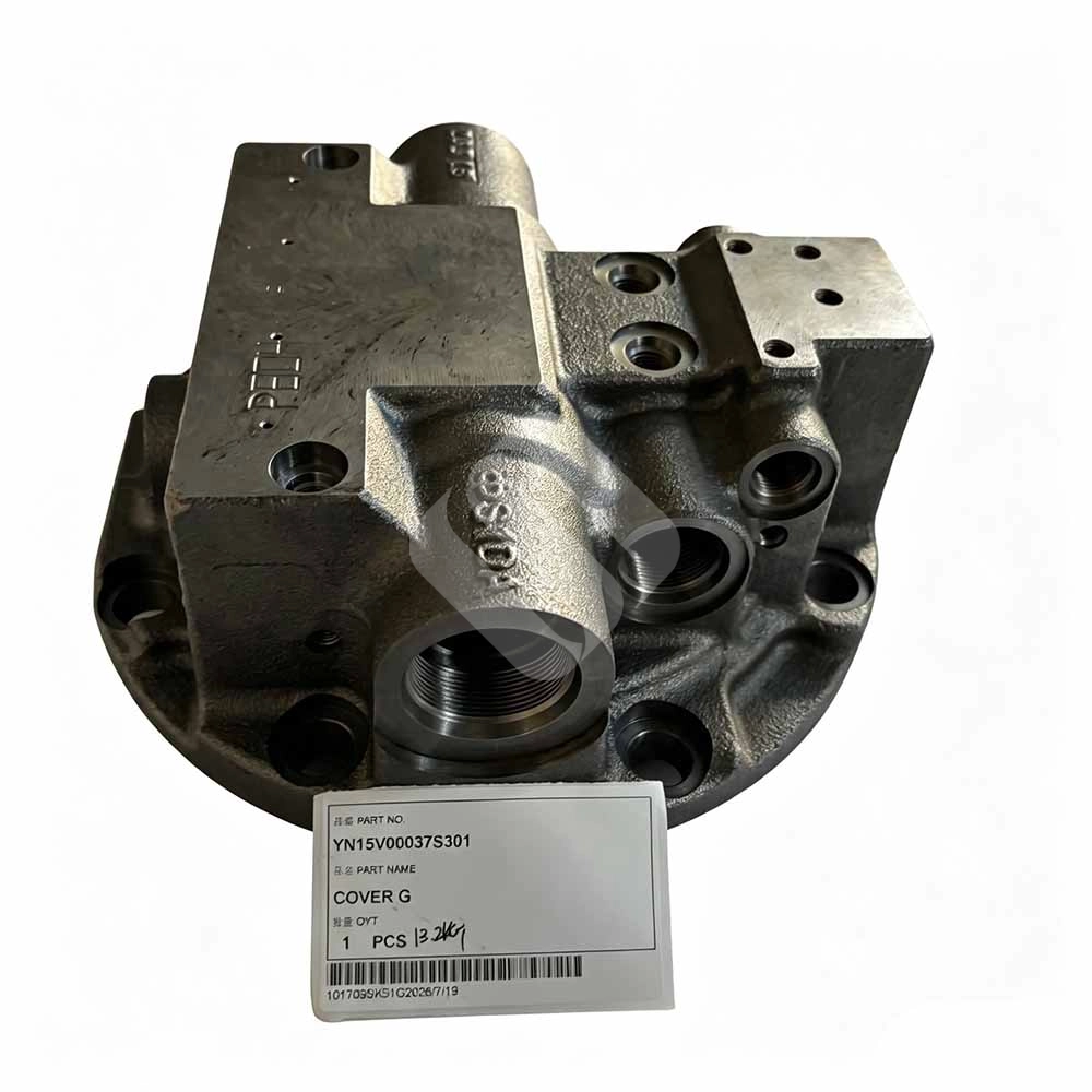Genuine YN15V00037S301 Cover G for Kobelco SK200-8 & SK210-8 Industrial metal hydraulic valve block housing with part label