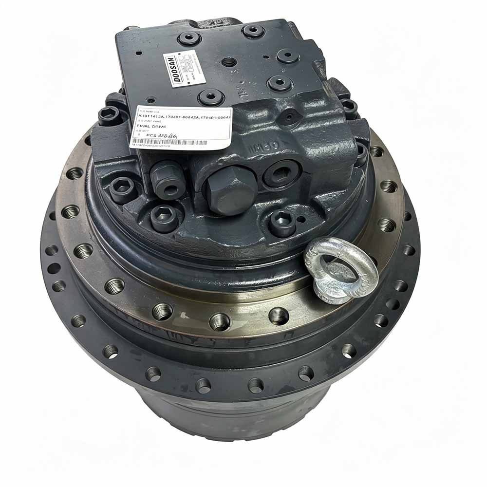 Doosan final drive motor for heavy machinery, top view on white background