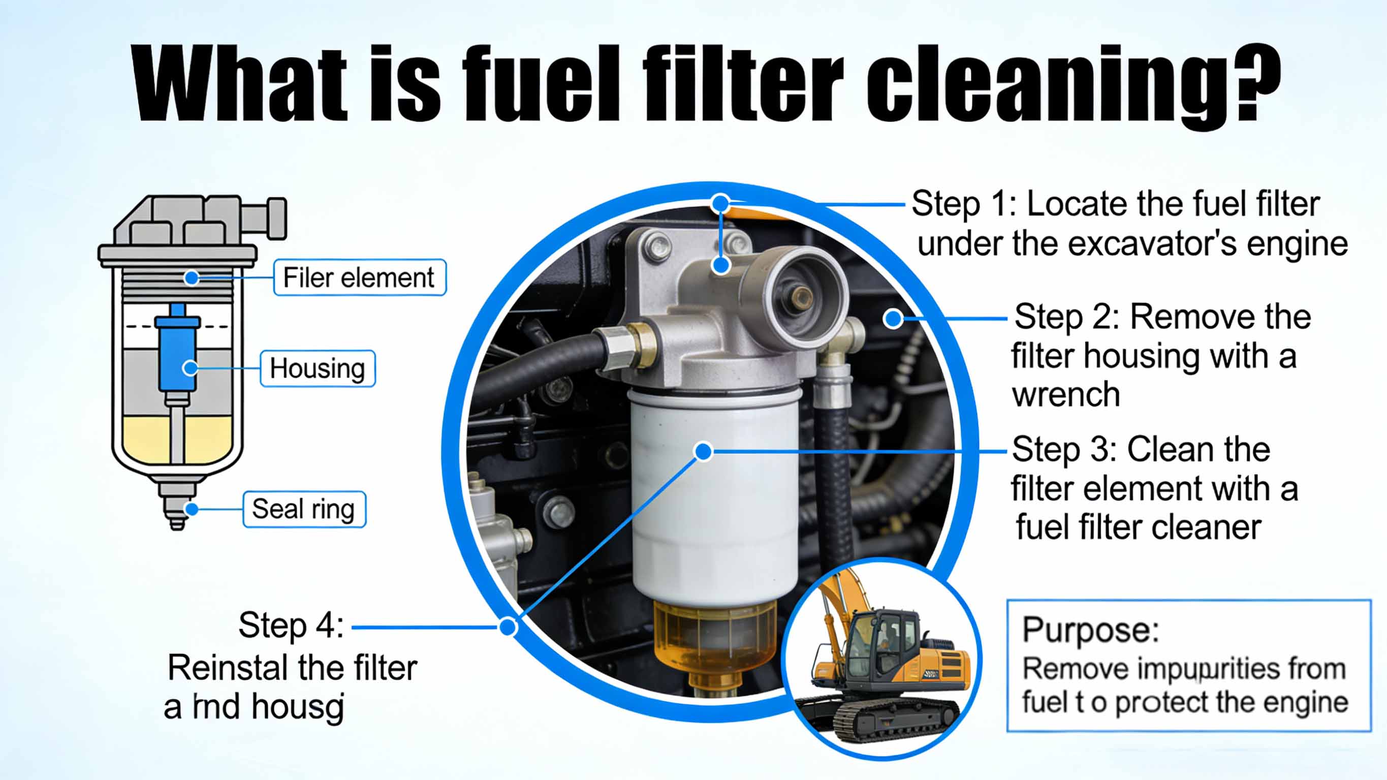 What is the Excavator fuel filter cleaning
