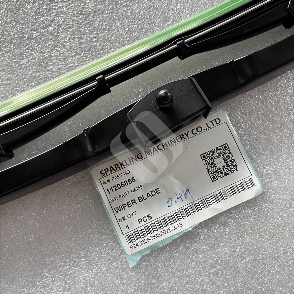 11205856 Heavy-Duty Windshield Wiper Blade for Volvo Wheel Loaders & Haulers Black windshield 11205856 wiper blade with a product label on a textured surface