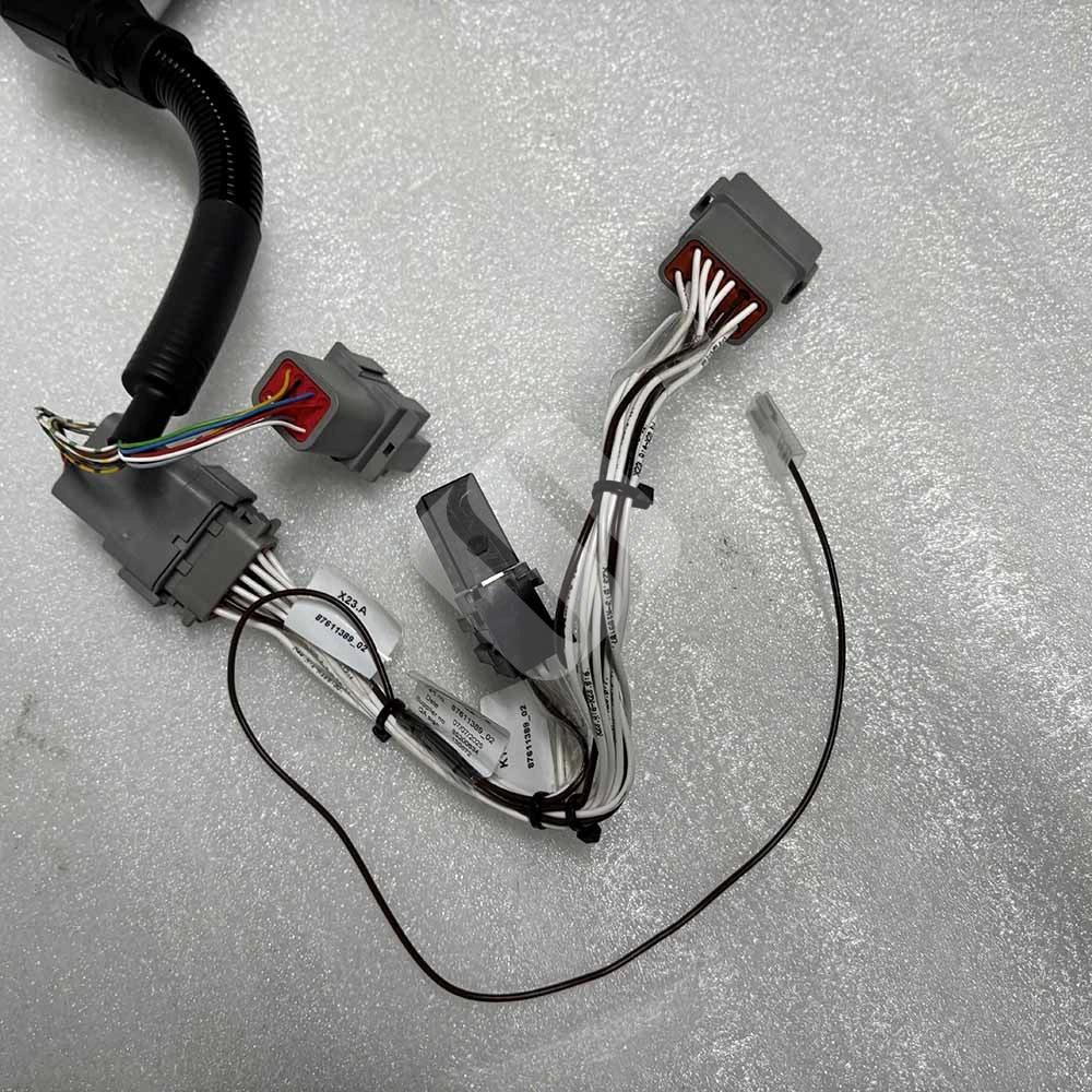 05754873 Travel Control Lever for BOMAG BW177DH-4, BW213DH-4, BW216DH-4 05754873 Automotive wiring harness with multiple grey connectors and labeled wires.