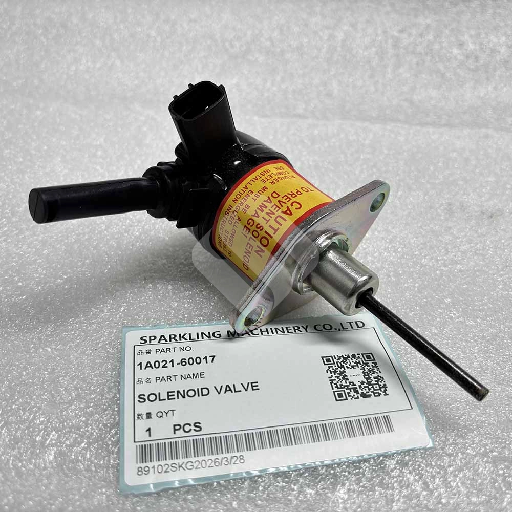 1A021-60017 Fuel Shut-Off Solenoid for Kubota KX91-3, KX121-3, KX161-3 Kubota-KX91-3-mini-excavator-engine-stop-solenoid-1A021-60017