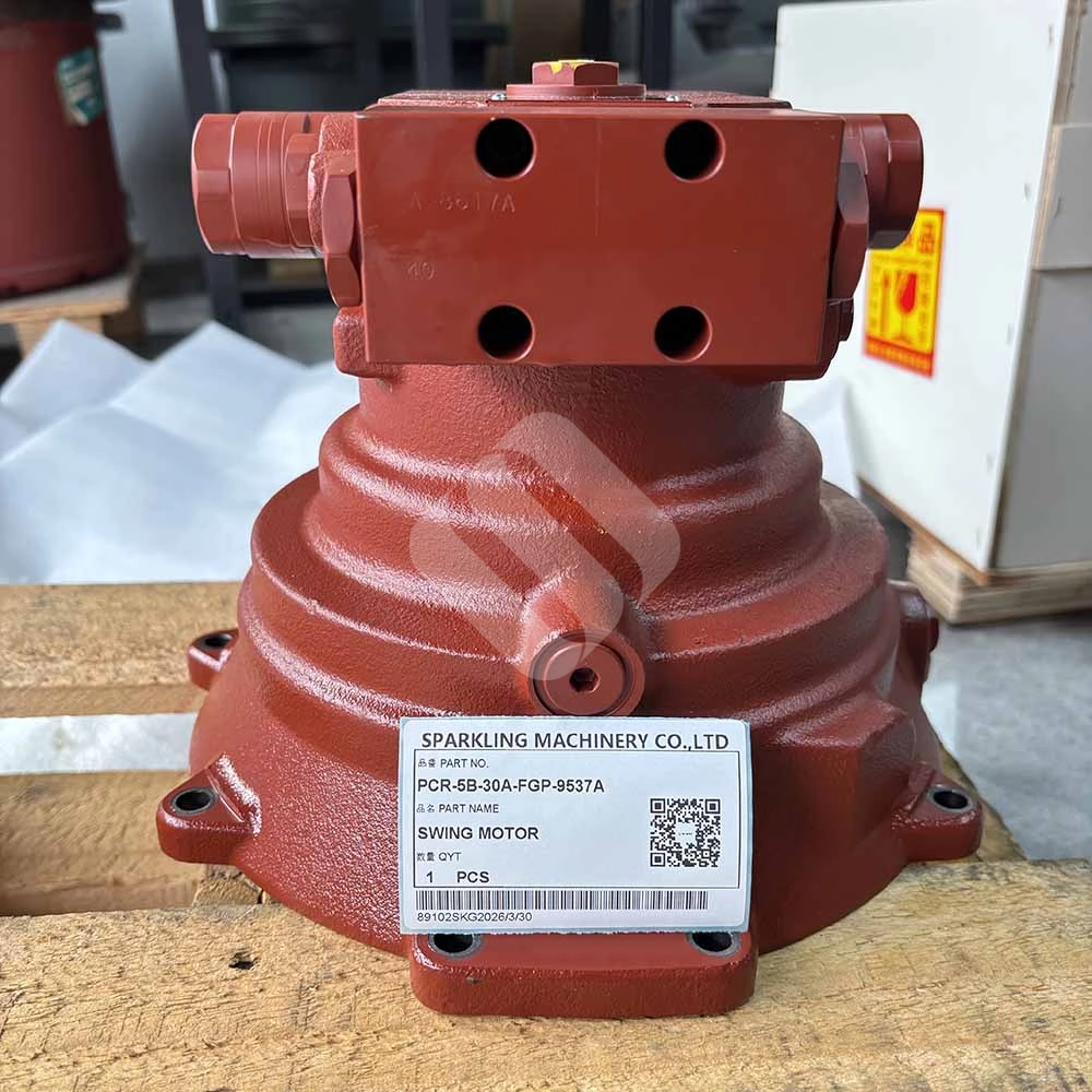 PCR-5B-30A-FGP-9537A Swing Motor for JCB JS085 and CAT 305 PCR-5B-30A-side-view-showing-hydraulic-ports-and-mounting