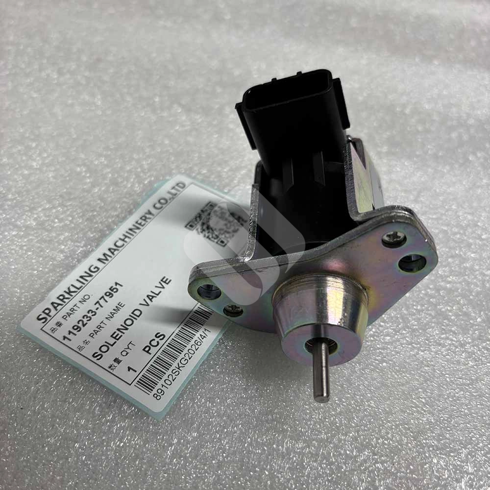 12VDC 119233-77951 Fuel Shut-Off Solenoid for Yanmar B25V, B30V, VIO20 Replacement-fuel-solenoid-119233-77951-for-Yanmar-B30V-series