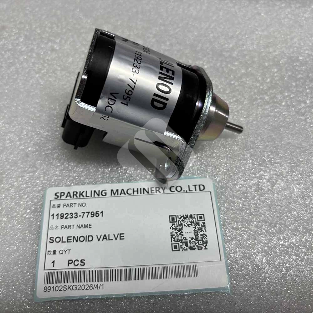 12VDC 119233-77951 Fuel Shut-Off Solenoid for Yanmar B25V, B30V, VIO20 Yanmar-engine-fuel-injection-pump-stop-solenoid-119233-77951