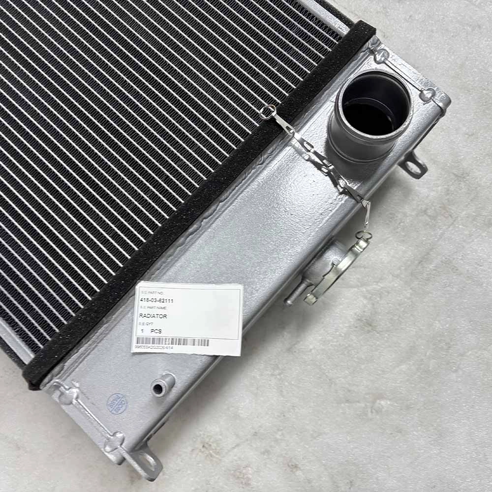 Silver aluminum vehicle radiator with part number 418-03-62111 label.
