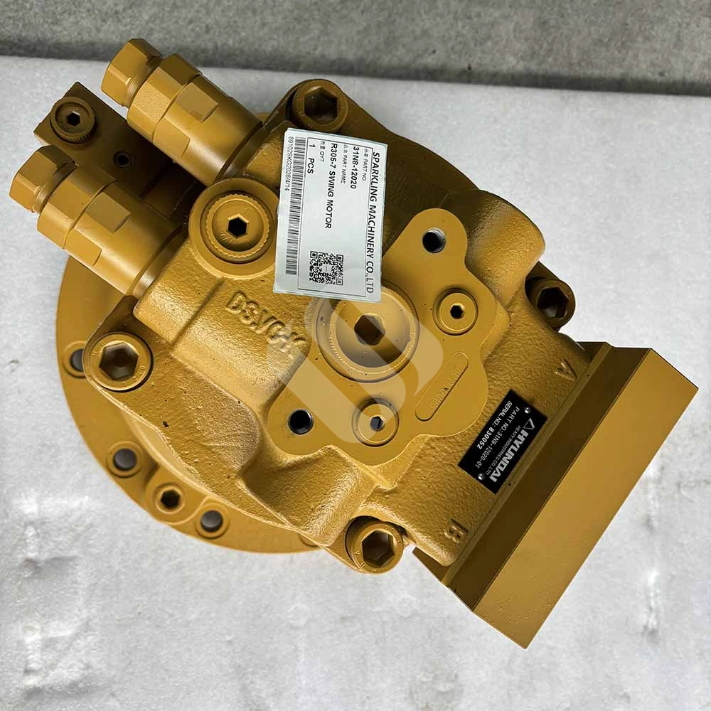 31N8-12020 Hydraulic Swing Motor Assembly for Hyundai R300LC-7, R305LC-7 Hyundai 31N8-12020 R305-7 swing motor for heavy machinery, yellow industrial part
