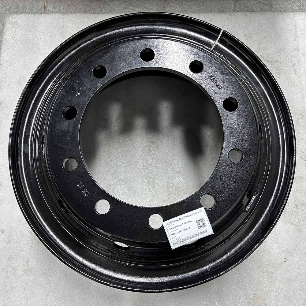 Black heavy-duty 10-hole steel truck wheel rim for commercial vehicles.