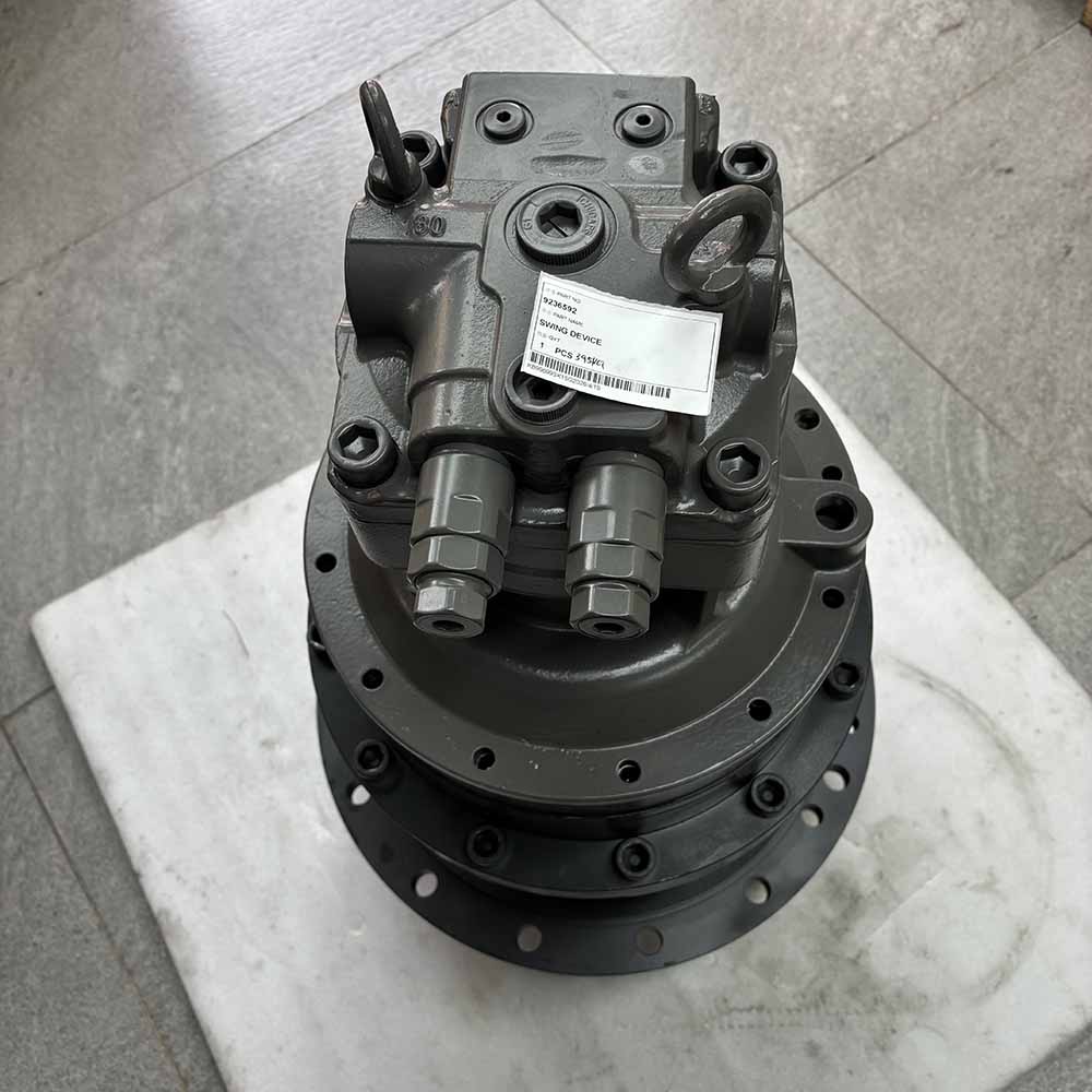 Hitachi-9236592-swing-device-showing-hydraulic-ports-and-pinion
