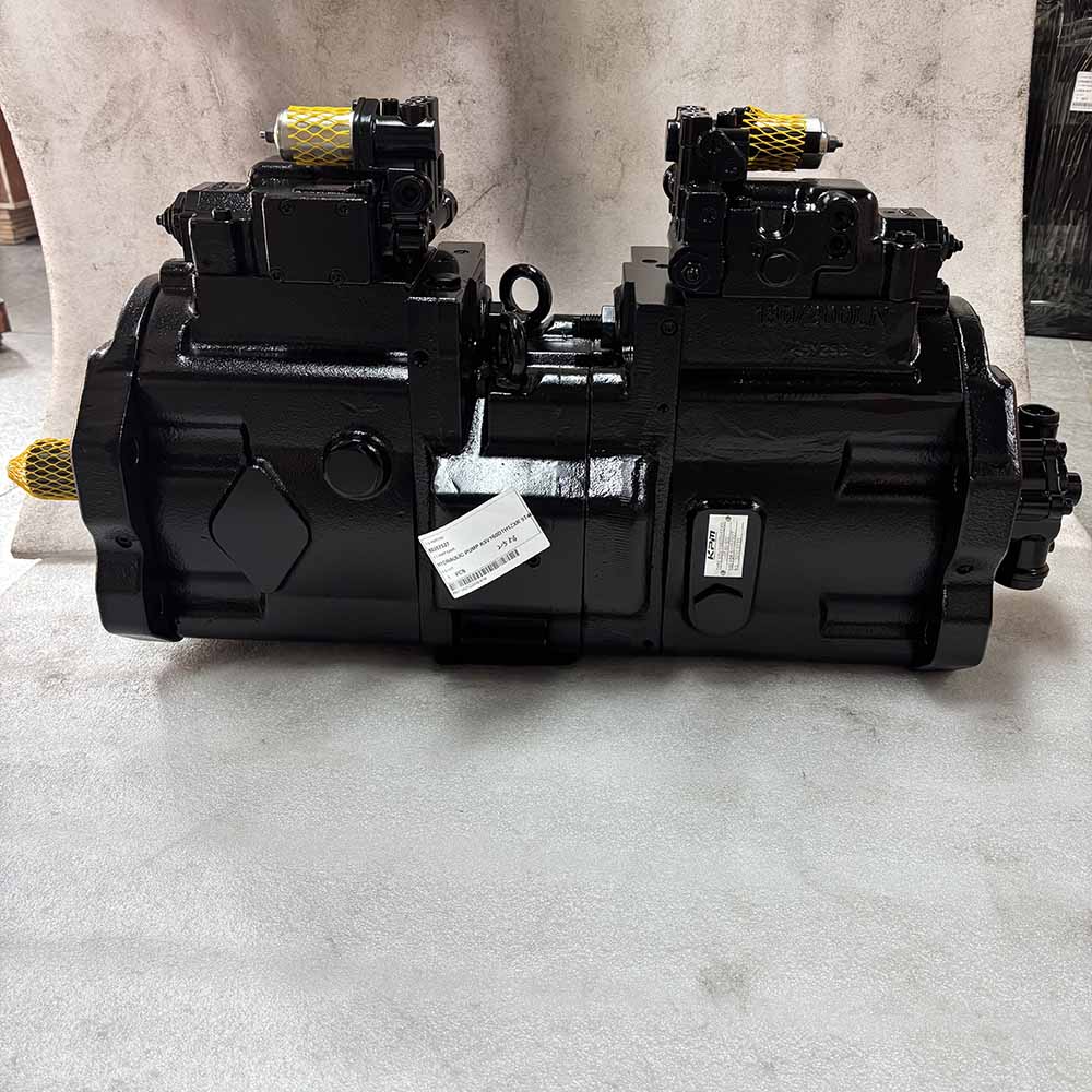 A heavy-duty black industrial hydraulic pump assembly on a white surface.