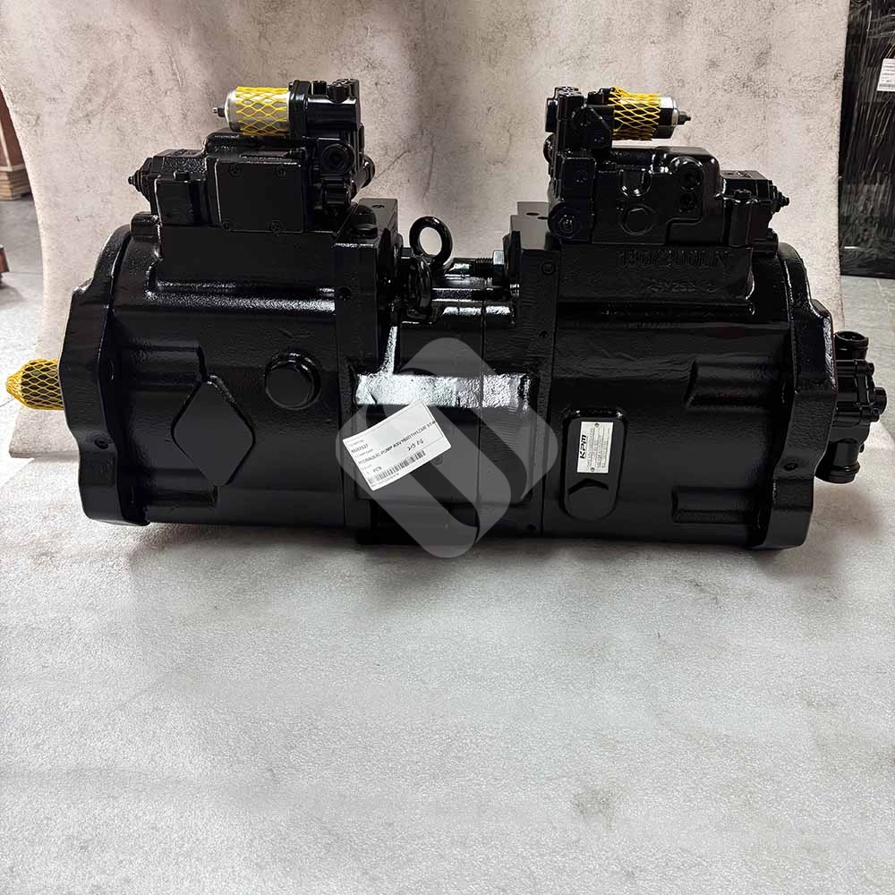 60357527 K5V160DTH1ZXR-9T46-BV Main Hydraulic Pump for Sany SY305, SY335, SY365C, SY375 A heavy-duty black industrial hydraulic pump assembly on a white surface.