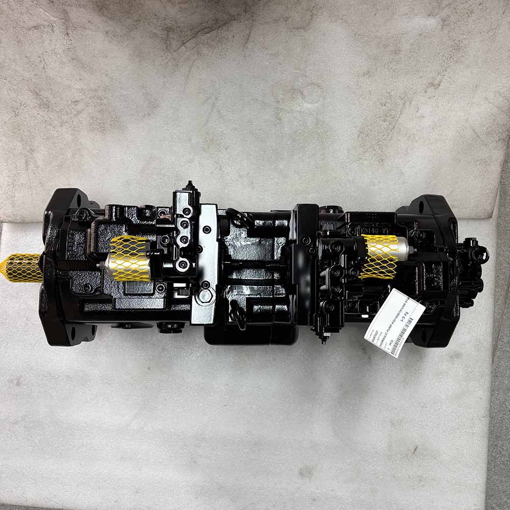A heavy-duty black industrial hydraulic pump on a grey background.