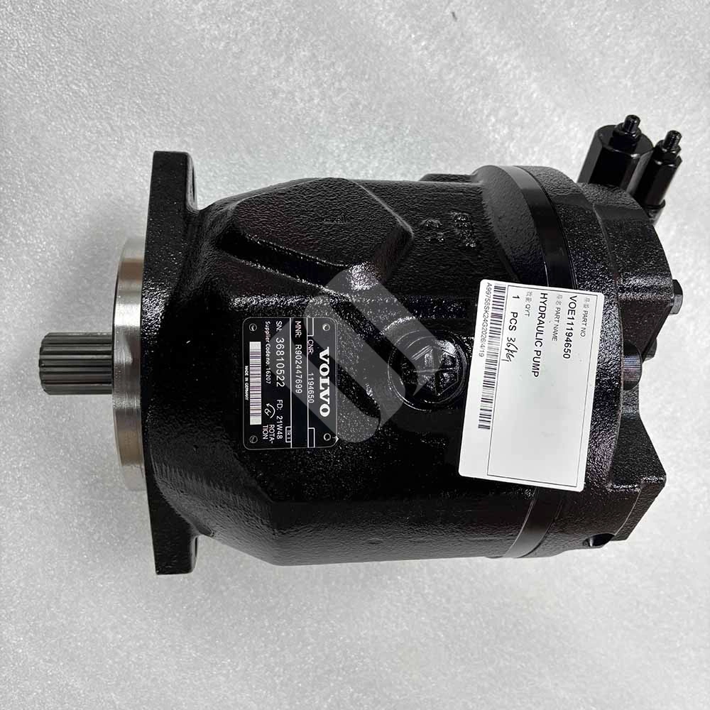 VOE11194650 Hydraulic Pump for Volvo A35E, A40E, A40F, A40G 11194650-replacement-pump-showing-high-pressure-outlets-and-spline