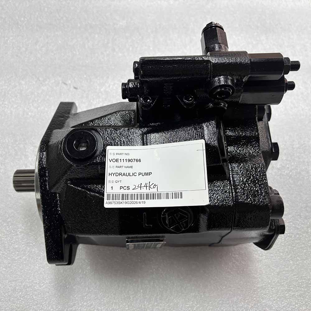 Black hydraulic pump VOE11190766 for industrial machinery.
