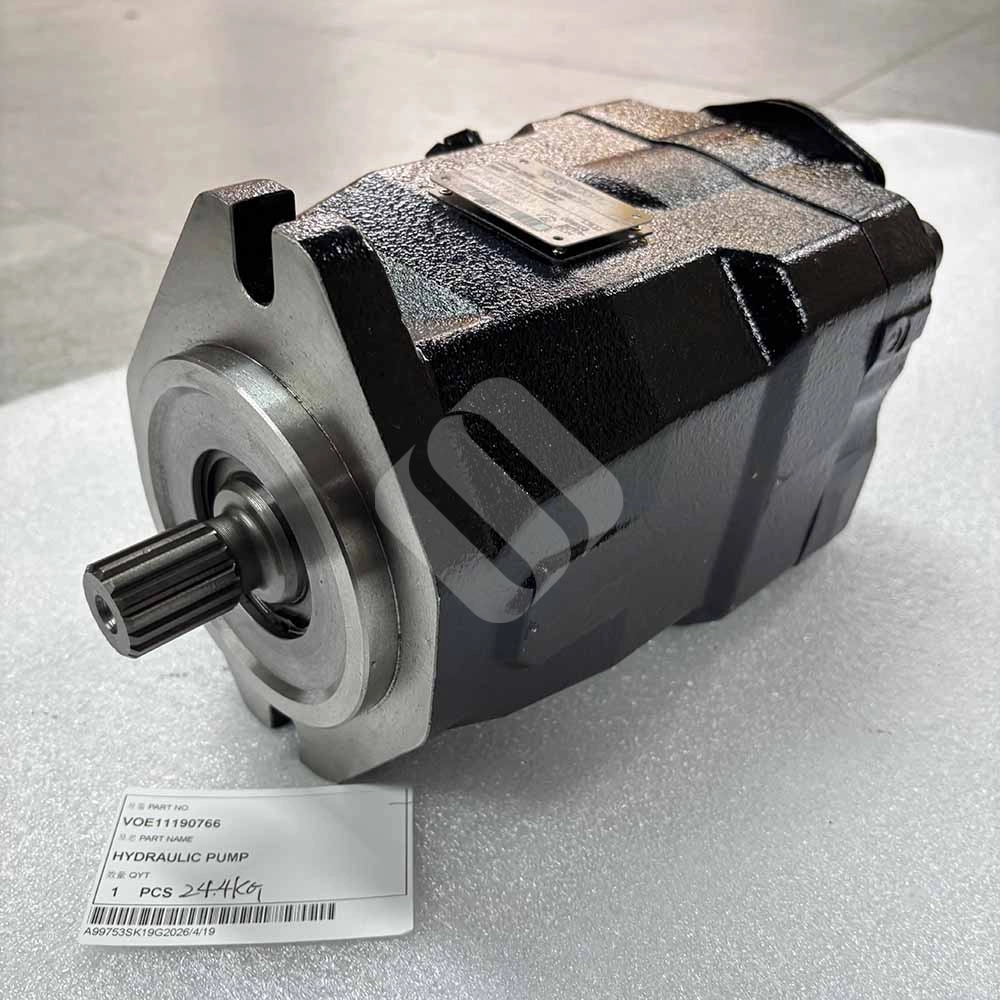 VOE11190766 Hydraulic Pump for Volvo A25D, A35D, A35E, A35F 11190766-replacement-gear-pump-showing-splined-shaft-and-ports
