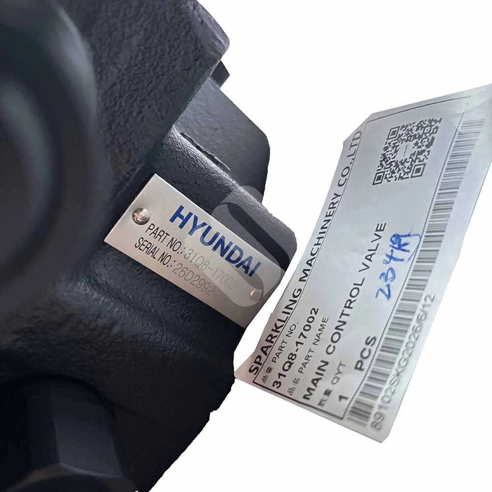 Genuine 31Q8-17002 Main Control Valve for Hyundai R290LC-9 & R300LC-9A Hyundai Main Control Valve, Part No. 31Q8-17002, with manufacturer labels