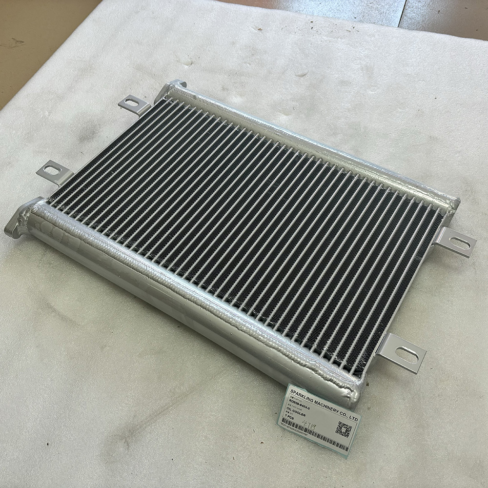 Kubota oil cooler RD82964040, RD829-6404-0, KU819640, Kubota KX80-3 oil cooler, KX80-4 hydraulic oil radiator, RD82964040 cooler replacement, OEM Kubota oil cooler, aftermarket Kubota cooler, KX80-3 parts.