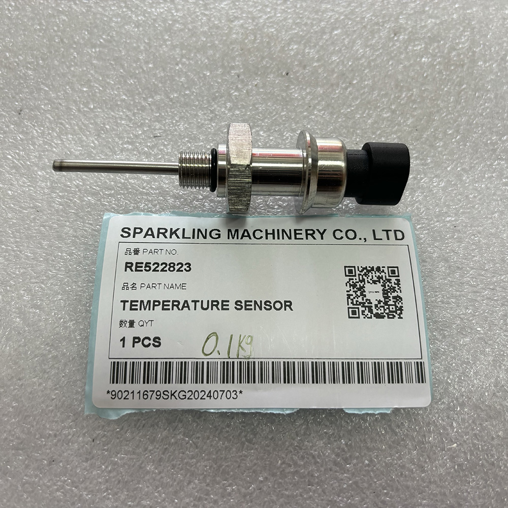 John Deere RE522823, temperature sensor, heavy equipment temp sensor, 1210E sensor, 670G temp sensor, 290GLC sensor, 755D sensor, 624K hydraulic sensor, 350DLC engine monitor, 953M temperature sensor, OEM Deere sensor, aftermarket Deere temperature part.