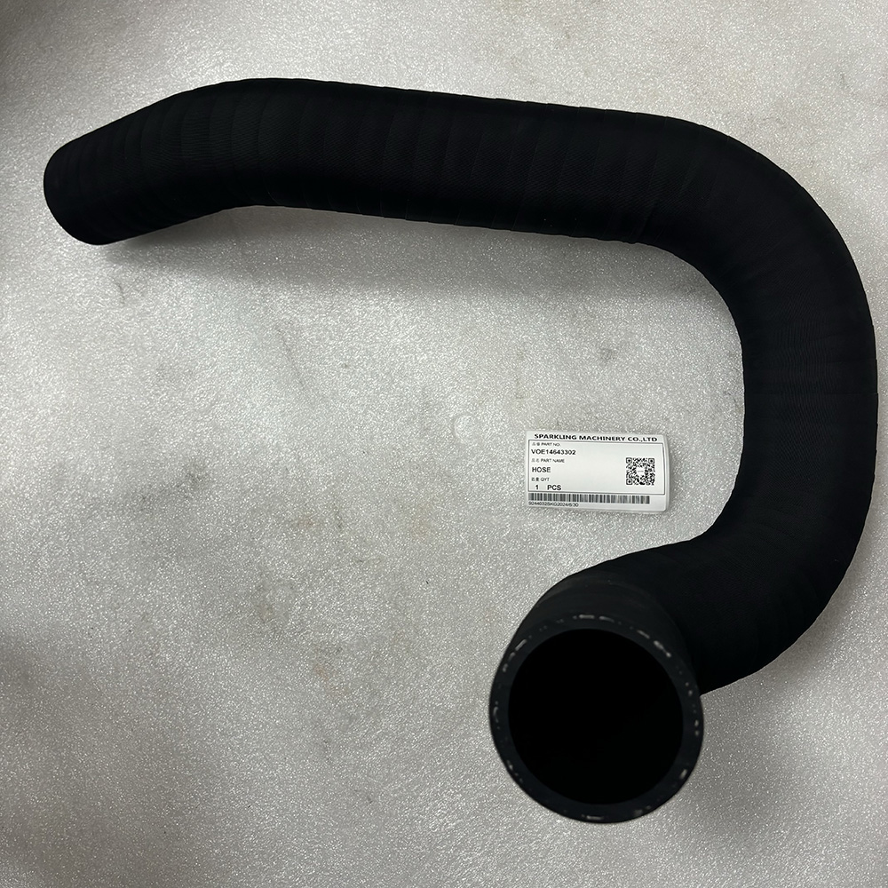 Volvo VOE14643302 hose, EC380D cooling hose, EC480D radiator hose, PL4809D coolant hose, Volvo cooling system hose OEM, aftermarket VOE14643302, Volvo excavator radiator hose, VOE 14643302 China-made hose.