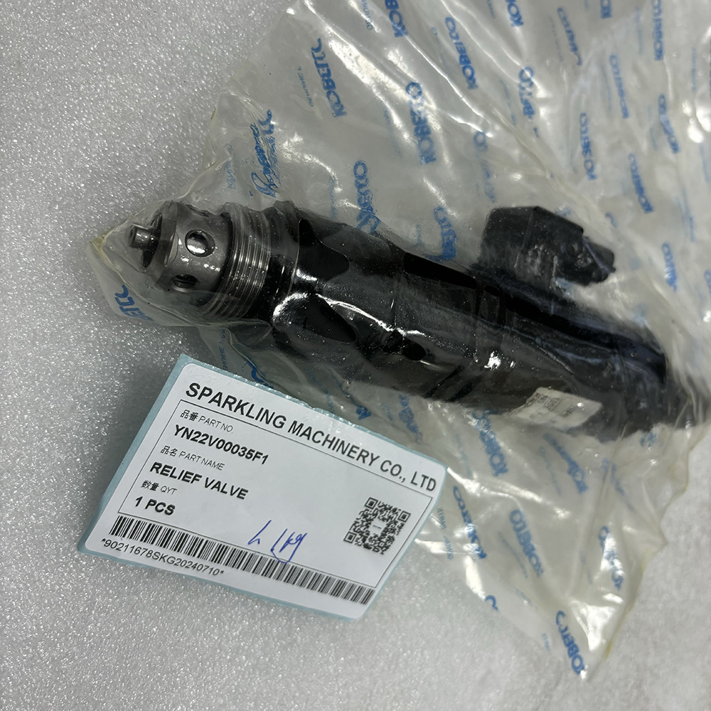 Kobelco YN22V00035F1, solenoid valve SK260-9, SK350-9 hydraulic valve, Kobelco excavator parts, hydraulic overload valve, SK170-8 solenoid replacement, OEM Kobelco valve YN22V00035F1.