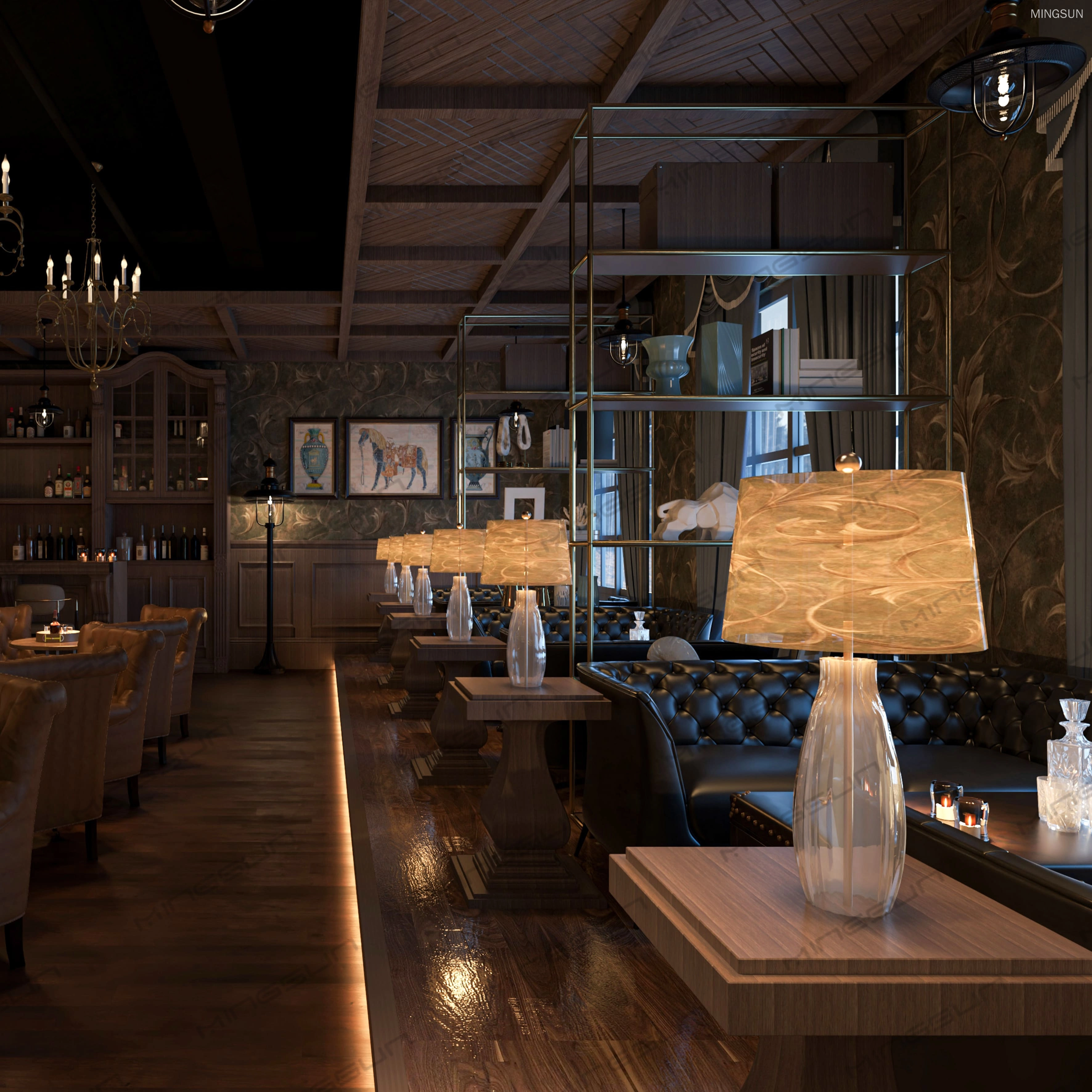 Luxury-Hotel-Bar-Furniture-Set-–-Custom-Vintage-Style-Bar-Counter,-Display-Cabinet-&-Lounge-Seating-for-Boutique-Hotels - MINGSUN Luxury Hotel Bar Furniture Set – Custom Vintage-Style Bar Counter, Display Cabinet & Lounge Seating for Boutique Hotels - MINGSUN