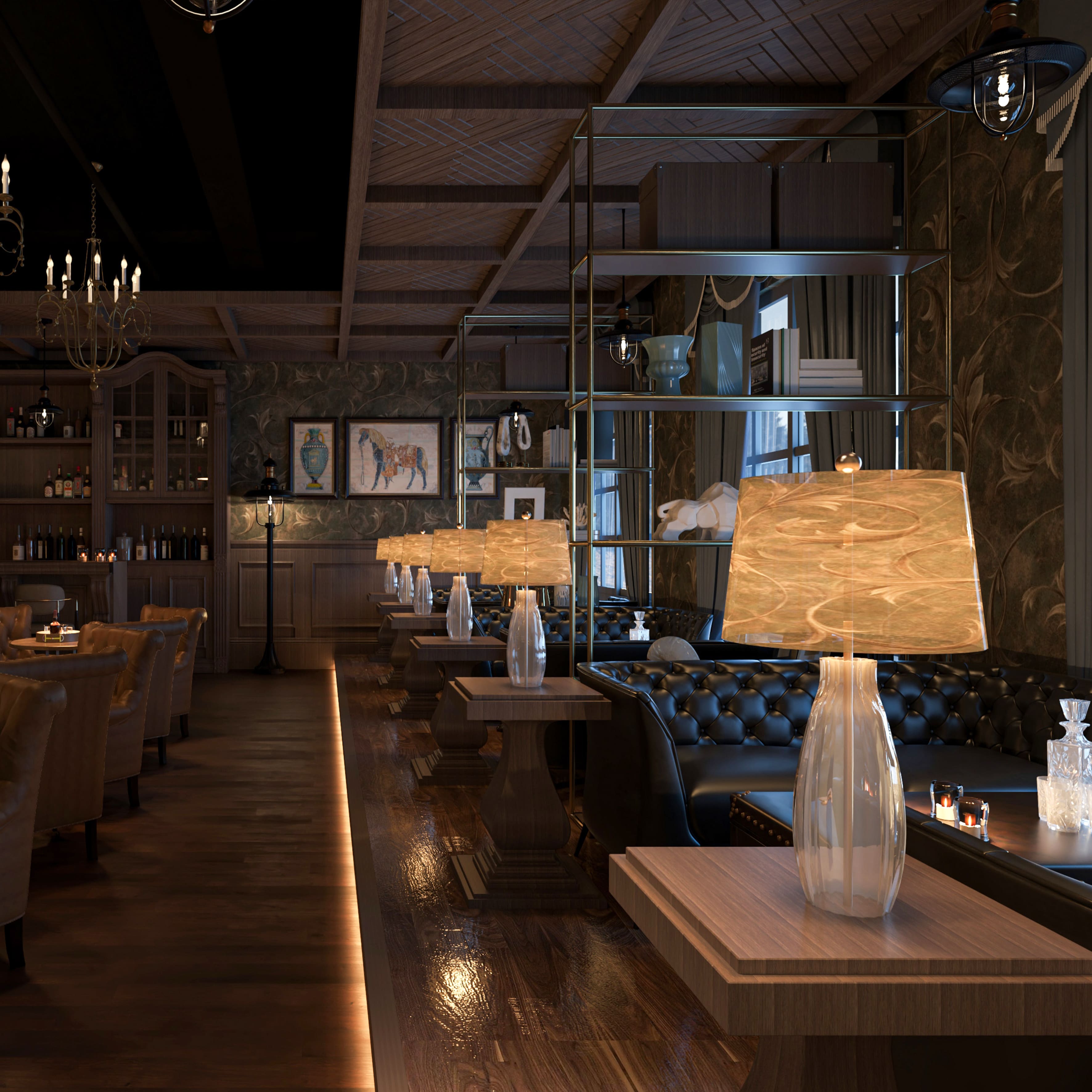 Luxury Hotel Bar Furniture Set – Custom Vintage-Style Bar Counter, Display Cabinet & Lounge Seating for Boutique Hotels