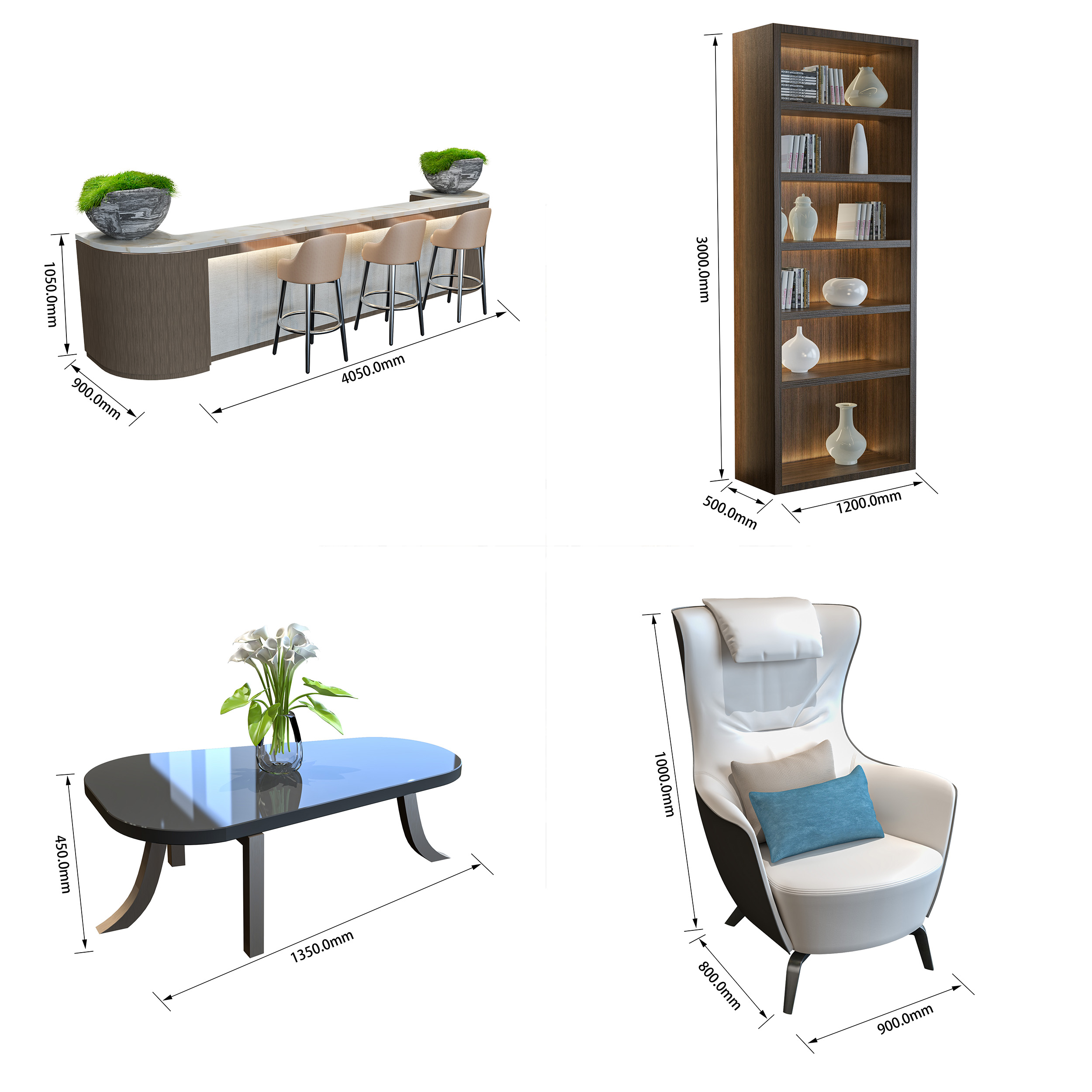 Luxury Hotel Lobby Furniture Set – Custom Designed Sofa, Bar Counter, Bookshelves & Seating – Factory Direct from Guangzhou