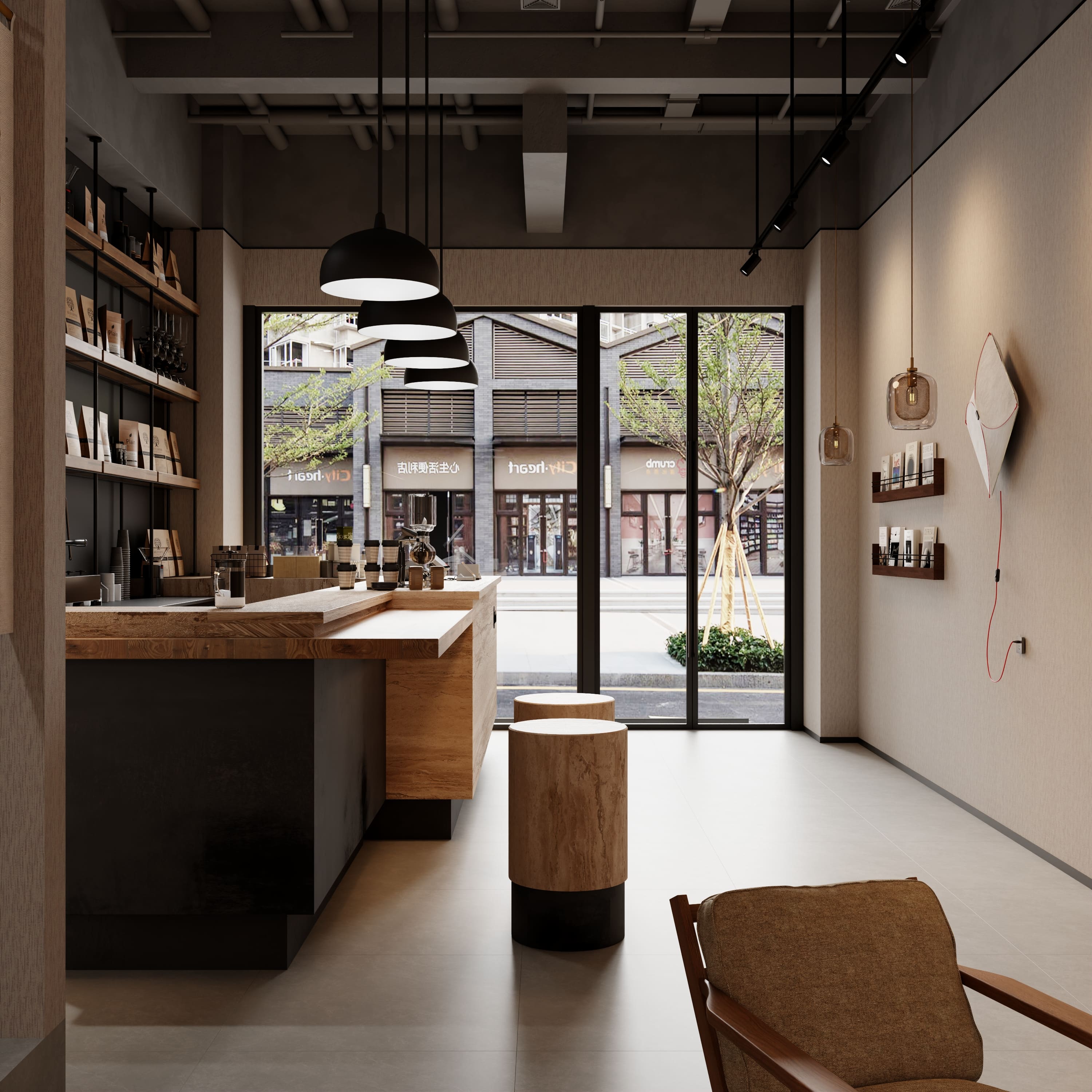 Modern Coffee Bar Counter & Display Shelving – Custom Designed Café Furniture for Hotels & Boutique Cafés - MINGSUN