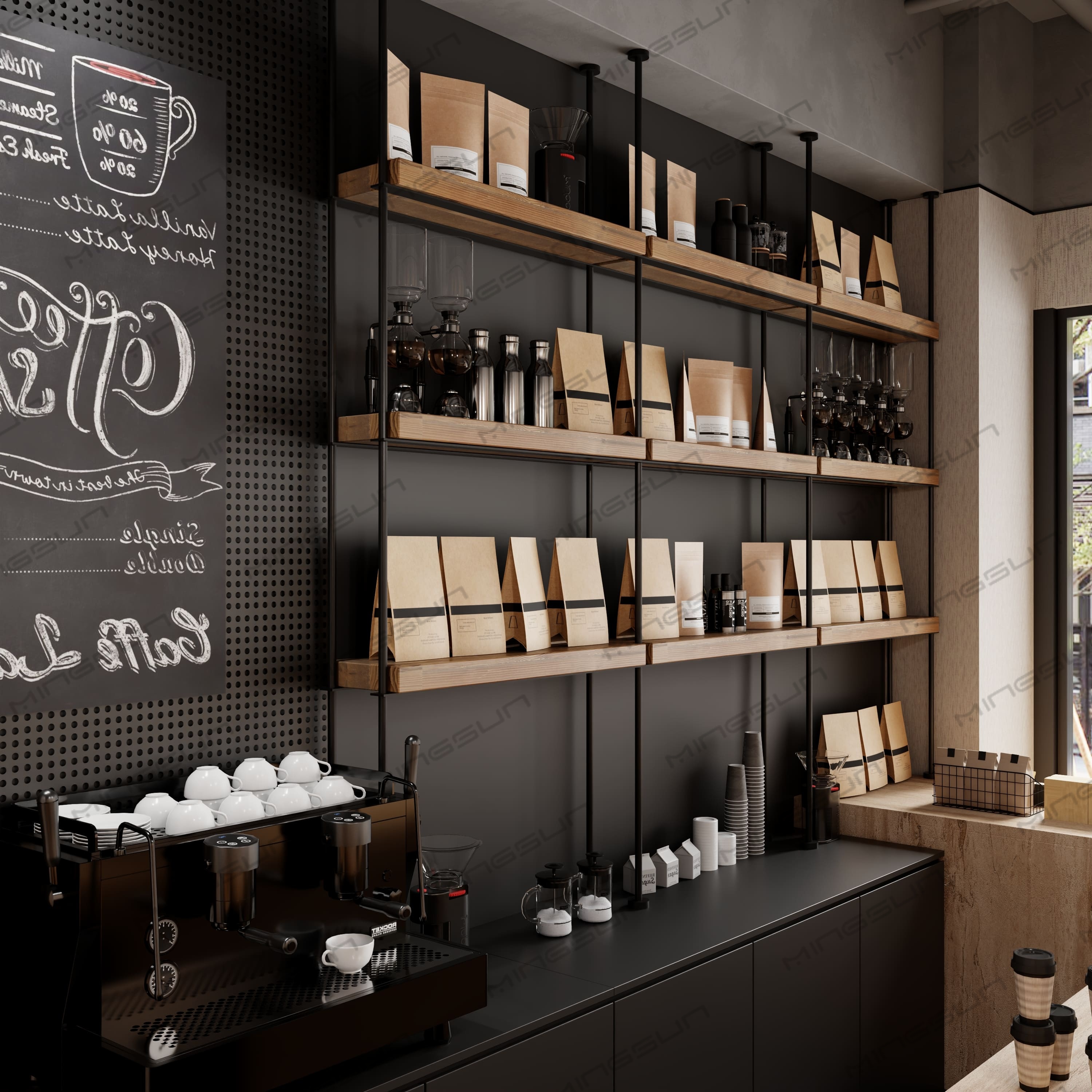 Modern Coffee Bar Counter & Display Shelving – Custom Designed Café Furniture for Hotels & Boutique Cafés 1_4