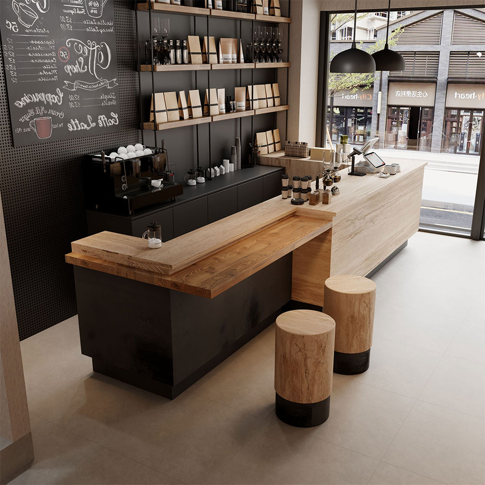 Modern Coffee Bar Counter & Display Shelving – Custom Designed Café Furniture for Hotels & Boutique Cafés - MINGSUN