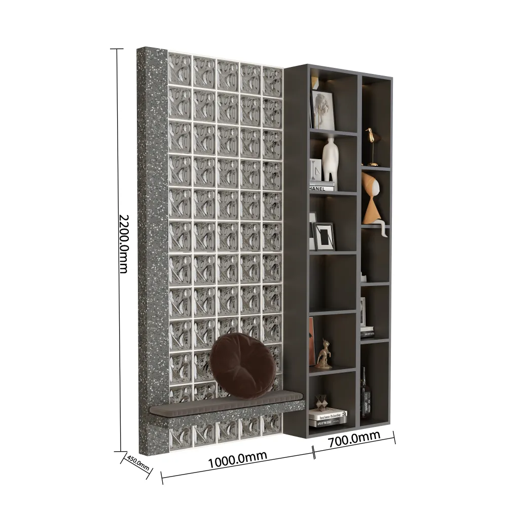 2200mm high bespoke display cabinet with integrated glass brick panel - MINGSUN