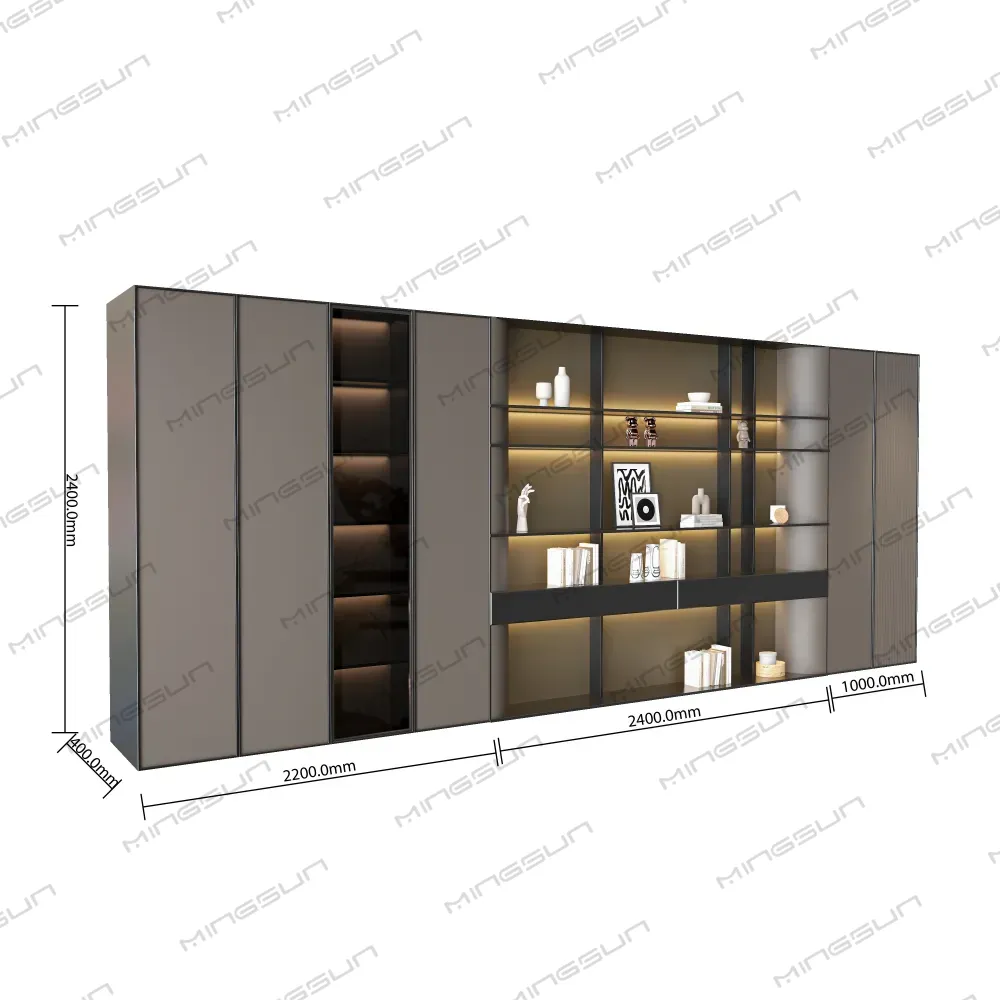 2400mm-wide-hotel-storage-wall-unit-with-dimensions-for-b2b-commercial-furniture - MINGSUN