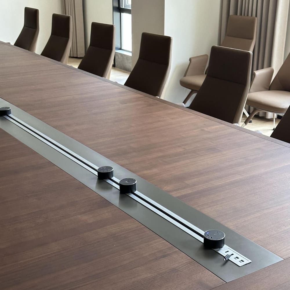 Modern Conference Table with Integrated Power System – Custom Designed Meeting Furniture for Hotels & Offices