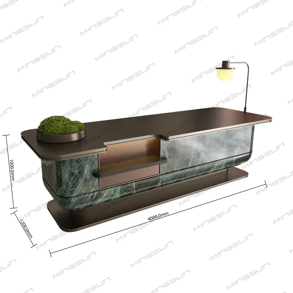 4000mm length green marble front desk dimensions and specifications for large scale hospitality and office projects - MINGSUN 4000mm length green marble front desk dimensions and specifications for large scale hospitality and office projects - MINGSUN