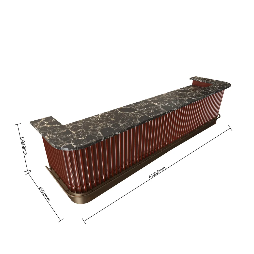 4200mm length commercial bar counter dimensions with marble surface and footrest for hospitality and restaurant projects - MINGSUN