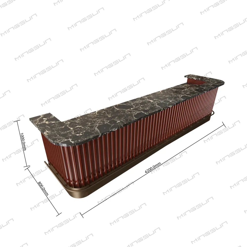 4200mm length commercial bar counter dimensions with marble surface and footrest for hospitality and restaurant projects - MINGSUN 4200mm length commercial bar counter dimensions with marble surface and footrest for hospitality and restaurant projects - MINGSUN