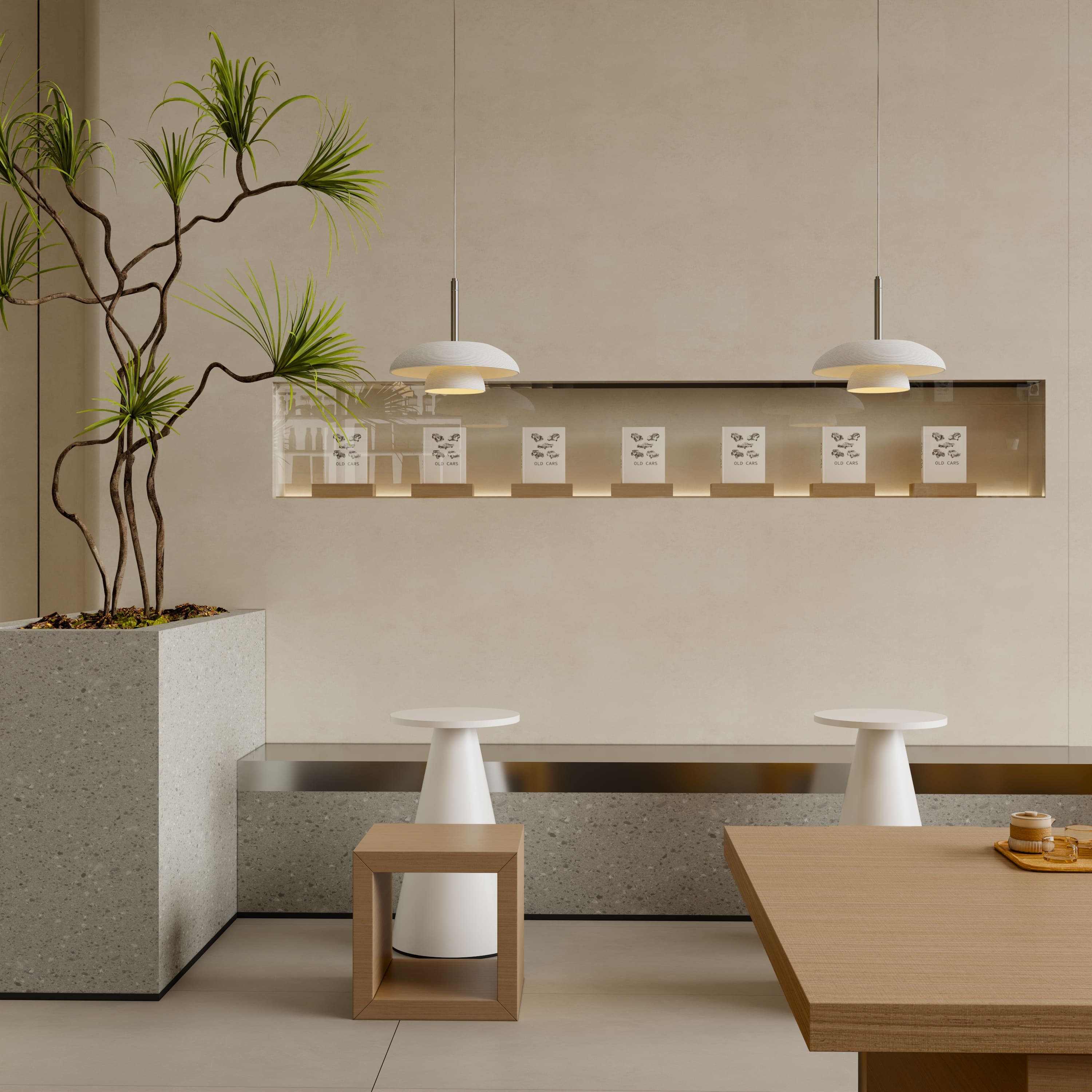 Modern Minimalist Coffee Bar Furniture Set – Custom Designed Bar Counter, Display Shelves & Seating (8) - MINGSUN