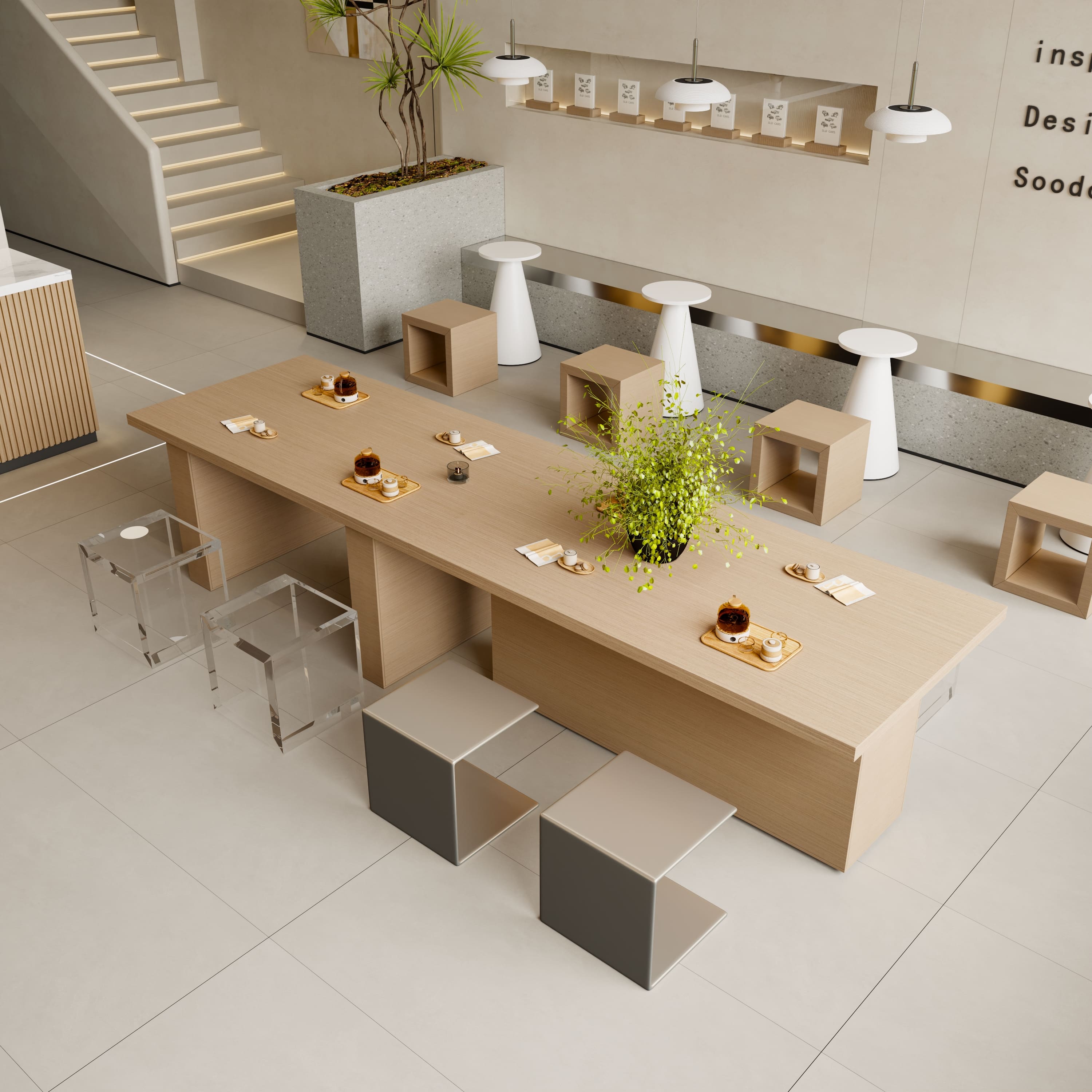 Modern Minimalist Coffee Bar Furniture Set – Custom Designed Bar Counter, Display Shelves & Seating (5) - MINGSUN
