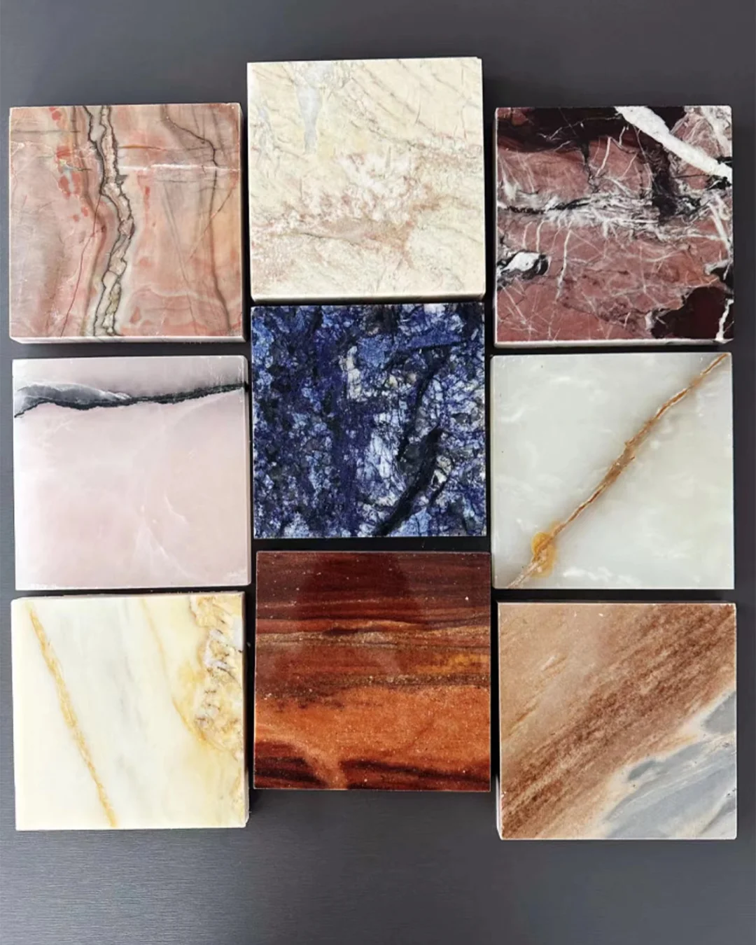 9-square-natural-stone-samples-in-marble-onyx-and-quartz-patterns-for-luxury-hotels