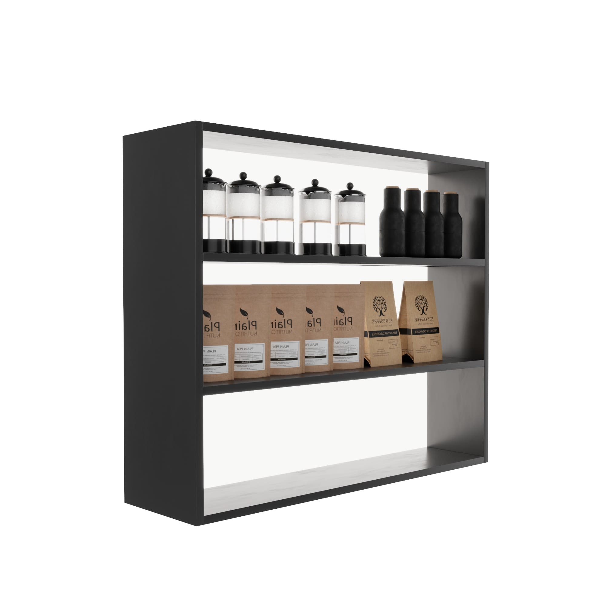 Modern Minimalist Coffee Bar Furniture Set – Custom Designed Bar Counter, Display Shelves & Seating (2)