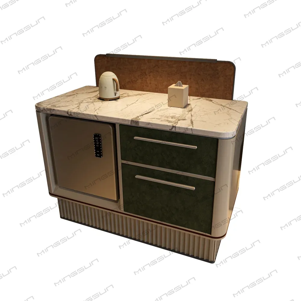 Modern nightstand with marble top, built-in refrigerator, and green drawers. - MINGSUN Modern nightstand with marble top, built-in refrigerator, and green drawers. - MINGSUN