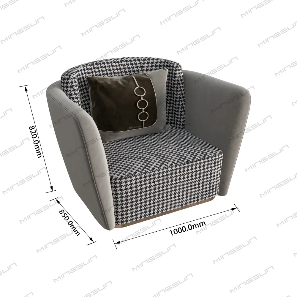 Upholstered armchair with houndstooth pattern and dimensions. - MINGSUN